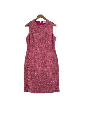 Jennifer Tattanelli Casini Dress Women Size 44 US 8 Pink Tweed Sheath Sleeveless